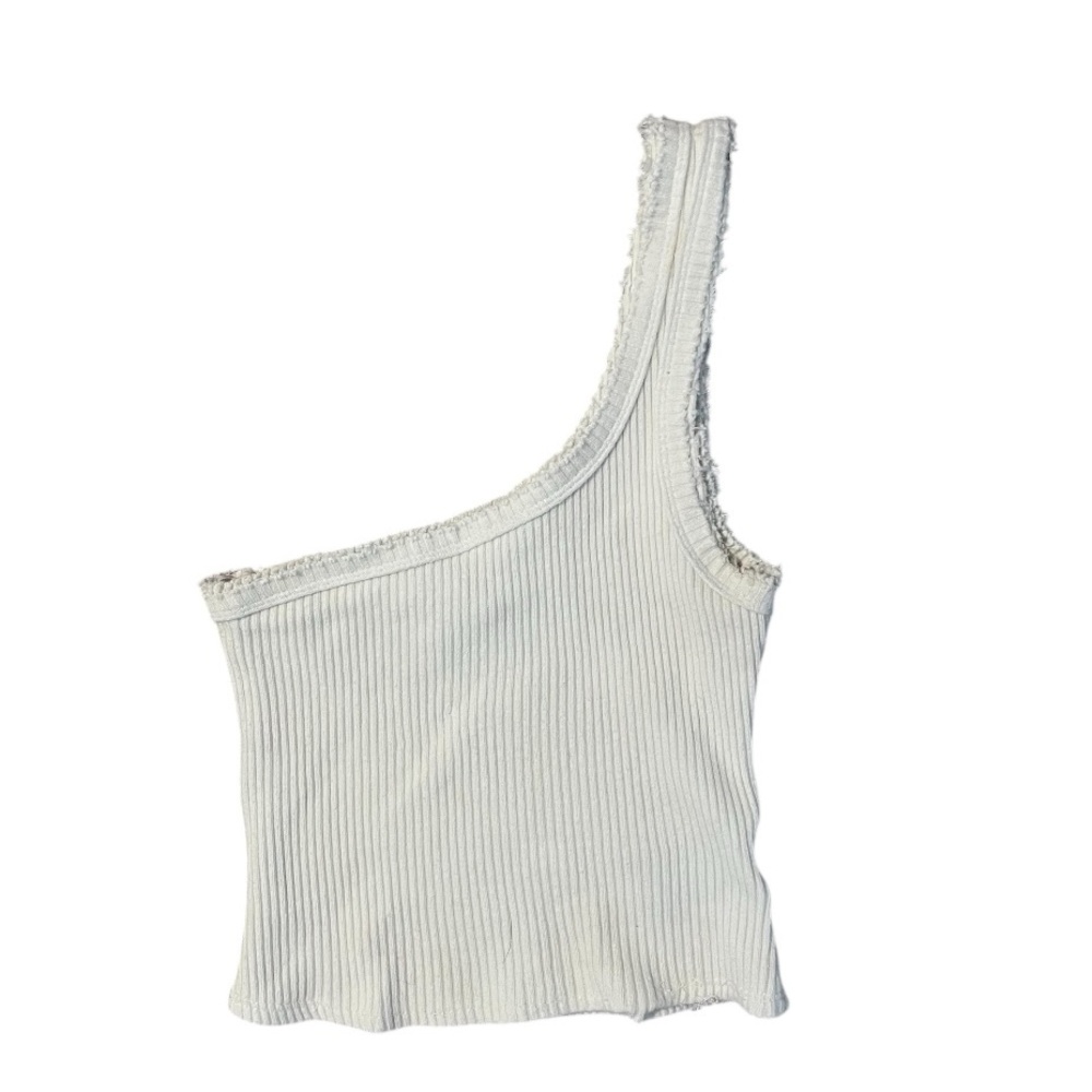 One-Shoulder Ribbed White Top‎